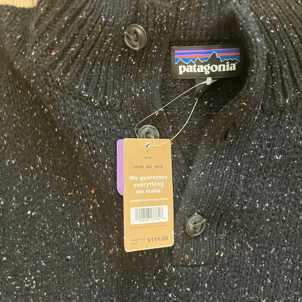 Patagonia Off Country Henley Sweater Mens Lrg Black Flecked Pullover 50595 FA18